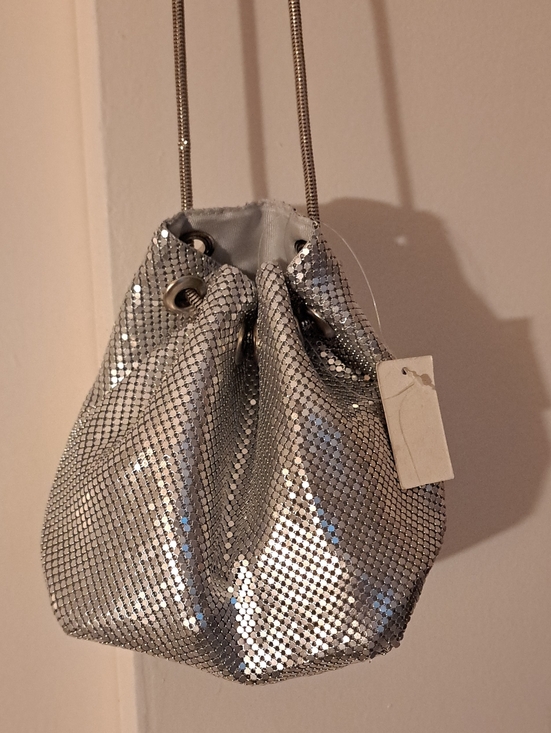 The Unbranded Brand Handbags - Silver Mesh Drawstring Crossbody Purse